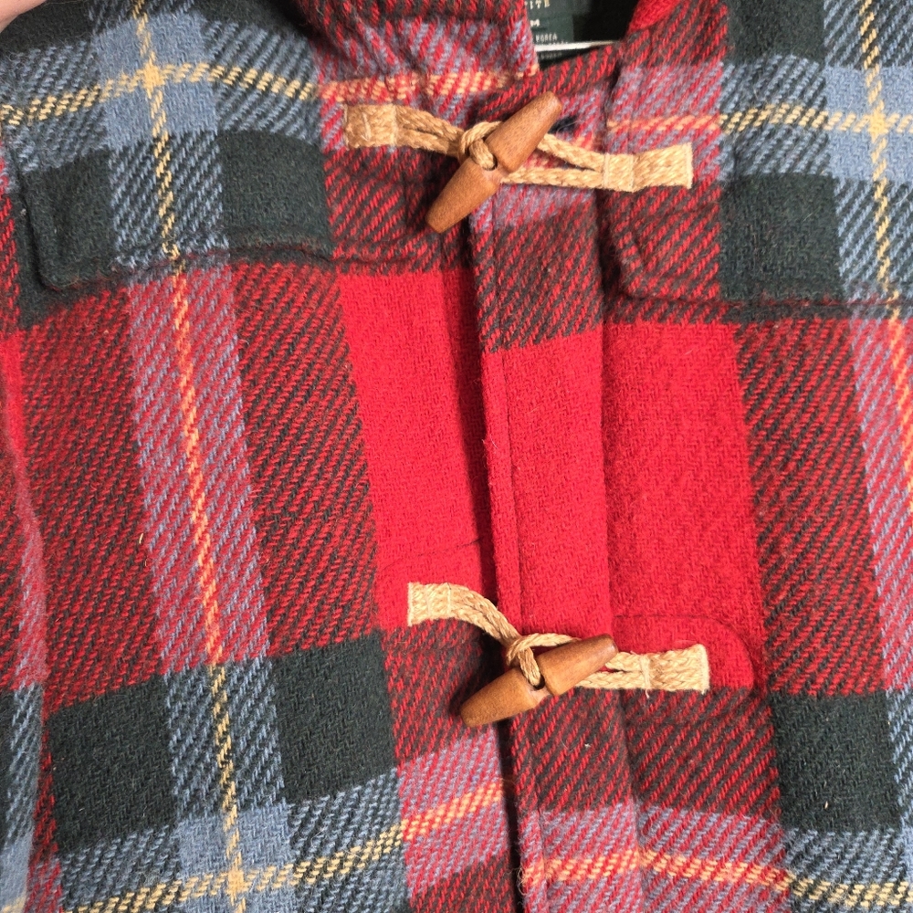 Louren Ralph Lauren Red Plaid Toggle pea Coat wool rare  winter Petite M - Picture 7 of 16